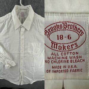 VTG Brooks Brothers Makers Cotton 18 36 Point USA White Long Sleeve Office Solid